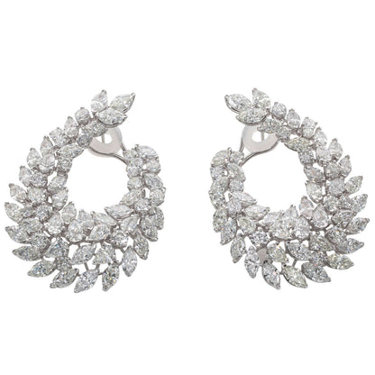 22.45 Carat Diamond 18k White Gold Wreath Swirl Clip-On Earrings