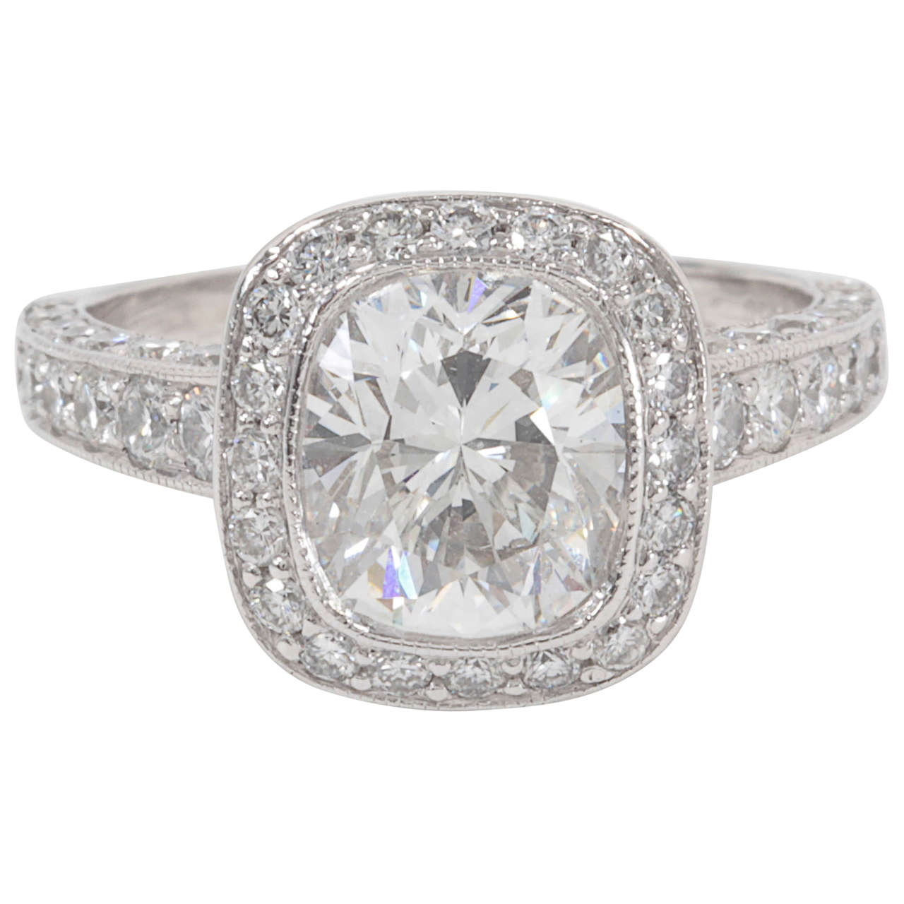 GIA Certified 2.03 Carat Cushion Cut Diamond Platinum Engagement Ring