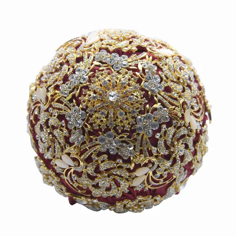 18CM Luxury Full Diamond Wedding Bouquet Shiny Crystal Brooch Bridal Bouquet Satin Ribbon Roses Wedding Flowers Bride Holding Flowers