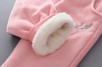 3Pcs/Set NEW Infant Baby Kids Cashmere and Thickening Winter Warm Cartoon Sika Deer Long Sleeved Hooded Coat Outerwear Jacket Pant Chidlren Outfits 3-Pieces Suit