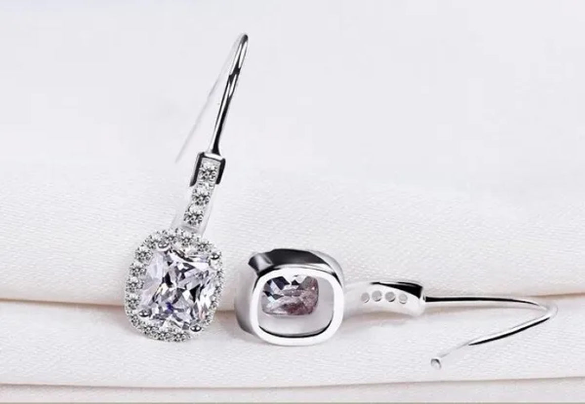 18K White Gold GP AAA CZ Zircon Citrine Pendant Necklace Earrings Princess Cut Drop Earring Jewellery Set