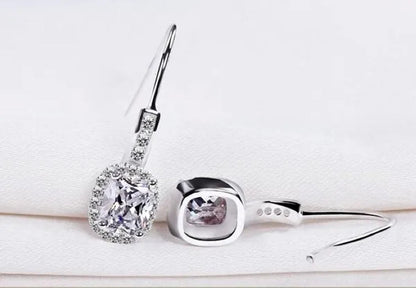 18K White Gold GP AAA CZ Zircon Citrine Pendant Necklace Earrings Princess Cut Drop Earring Jewellery Set