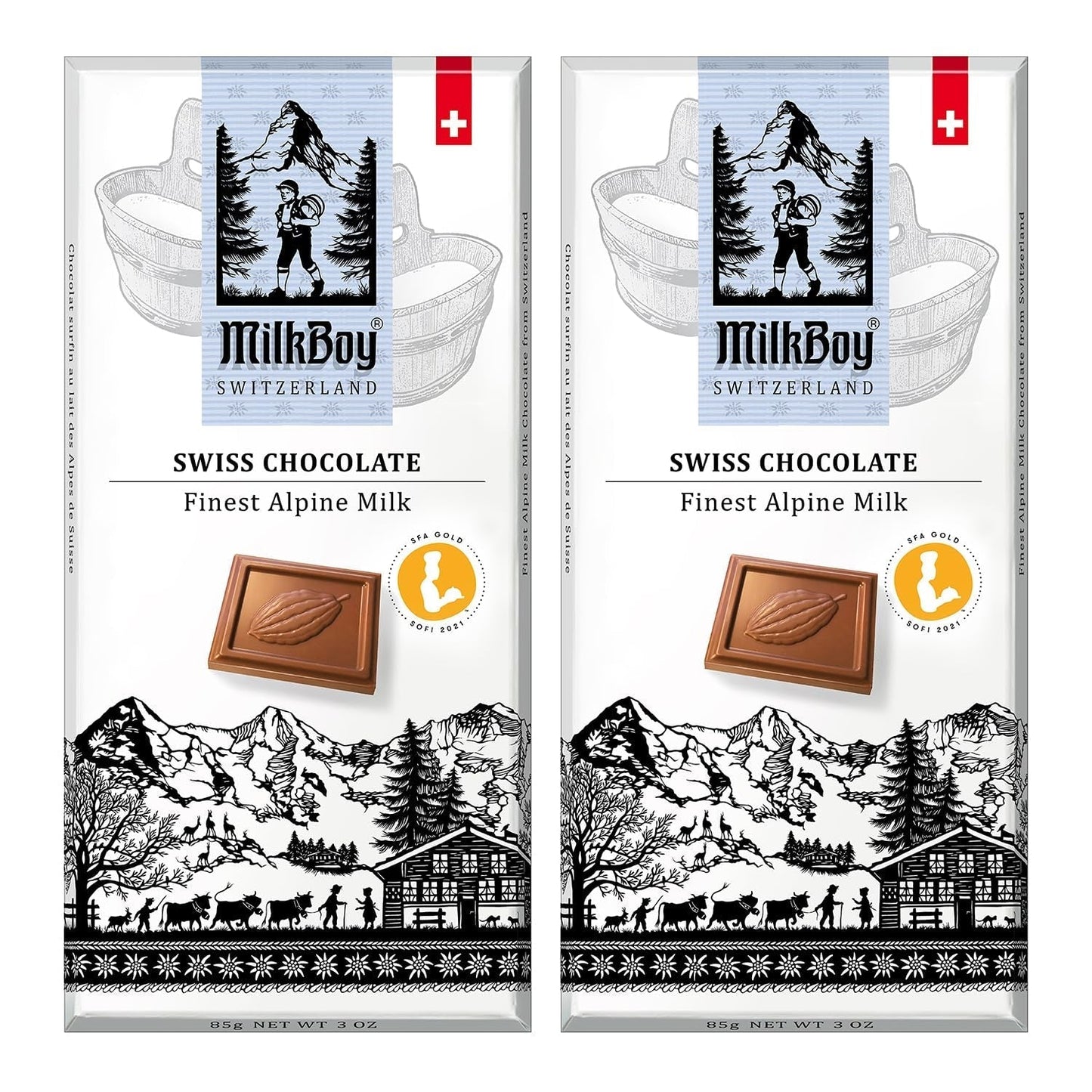 Milkboy Swiss Chocolate Bars - Premium Swiss Alpine Milk Chocolate - Smooth European Milk Chocolates Gift - Sustainably Farmed Cocoa - Gluten Free - 3 Oz, Pack 2 - WORLD TIME VISITS