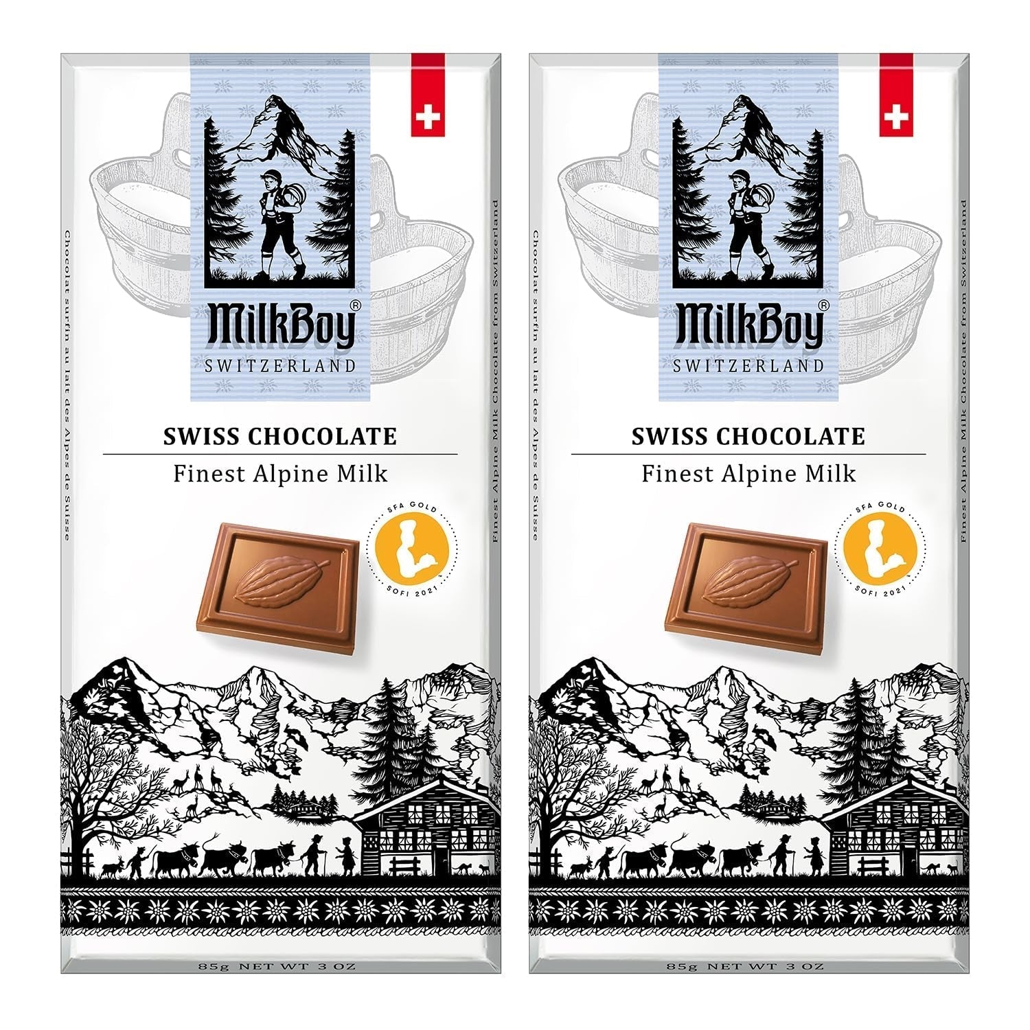 Milkboy Swiss Chocolate Bars - Premium Swiss Alpine Milk Chocolate - Smooth European Milk Chocolates Gift - Sustainably Farmed Cocoa - Gluten Free - 3 Oz, Pack 2 - WORLD TIME VISITS