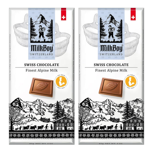 Milkboy Swiss Chocolate Bars - Premium Swiss Alpine Milk Chocolate - Smooth European Milk Chocolates Gift - Sustainably Farmed Cocoa - Gluten Free - 3 Oz, Pack 2 - WORLD TIME VISITS