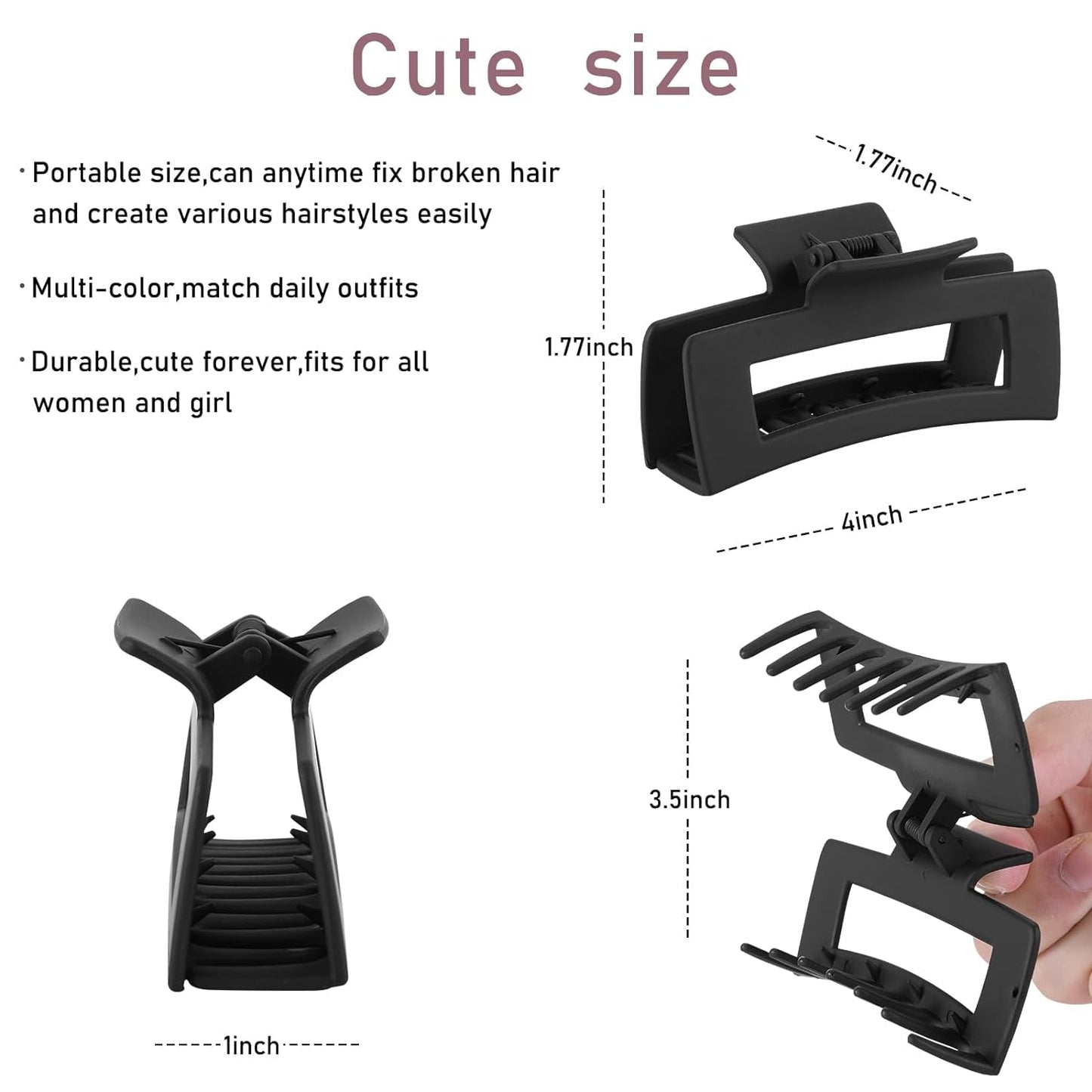 12 Pcs Rectangle Clips, Accessories for Women and Girls, Including 6 Pcs 4 Inch Large Clips for Thick Hair and 6 Pcs 2 Inch Small Clips for Thin Hair (Neutral)