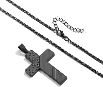 Valentines Day Gifts for Him -18+2 Inch Cross Necklace Bible Verse Stainless Steel American Flag Pendant Chain for Men Boys Cross Jewelry Gift