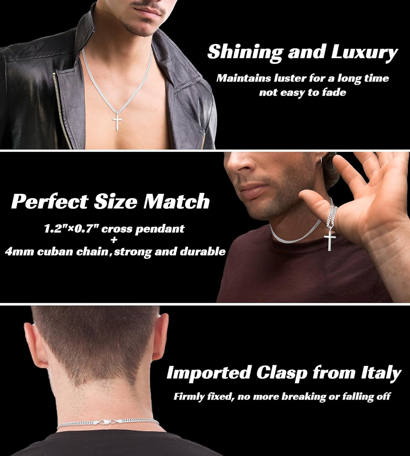 S925 Sterling Silver Thick Cross Necklace for Men, 18K Gold Plated Sterling Silver Cross Necklace with World'S Top 4Mm Cuban Chain for Men Boys Women, Minimalist Trendy Necklaces 16-26 Inch - WORLD TIME VISITS