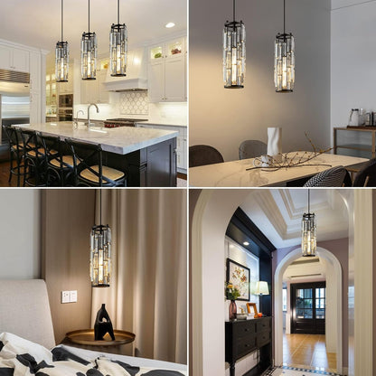 Black Pendant Lights Kitchen Island Modern Pendant Light, Crystal Pendant Light Fixture Mini Pendant Light, Pendant Lighting for Kitchen Island Bedroom (Black 1-Pack)
