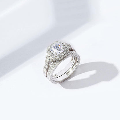 Platinum or Gold Plated Sterling Silver Antique Ring Set with Asscher-Cut Infinite Elements Cubic Zirconia (Previously Amazon Collection)