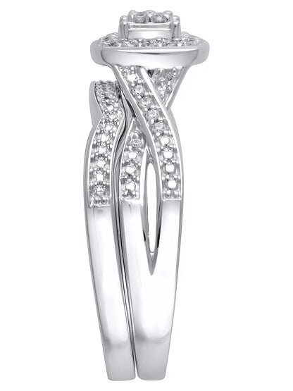 1/5 Carat T.W. (I3 Clarity, I-J Color)  Cushion Shaped Halo Diamond Composite Bridal Set in Sterling Silver, Size 7