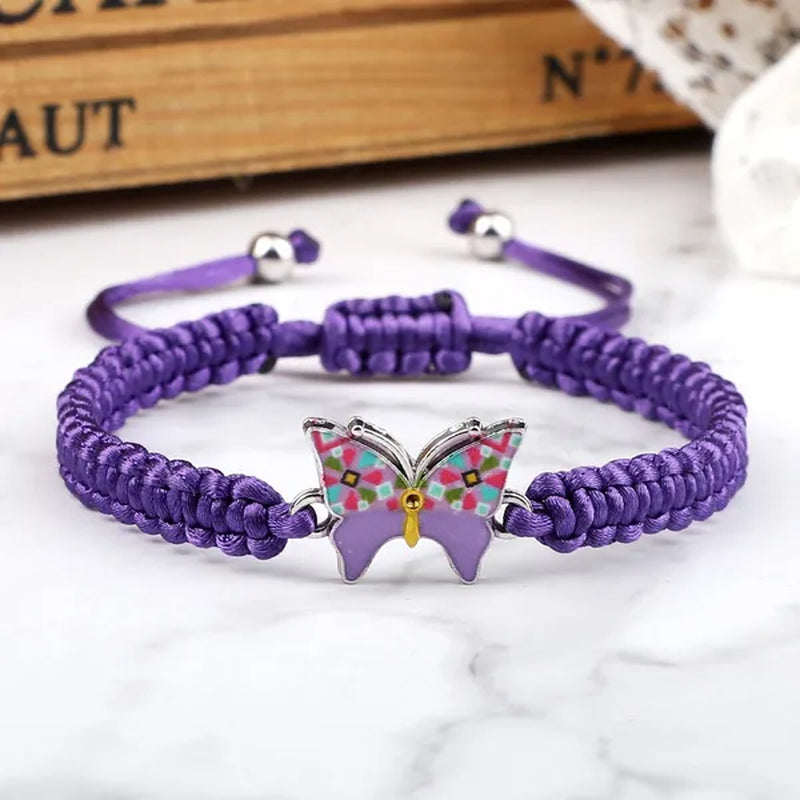 Women Black Woven Rope Bracelet Handmade Multicolor Butterfly Charm Adjustable Bracelets Fashion Friendship Jewelry Girls Gift