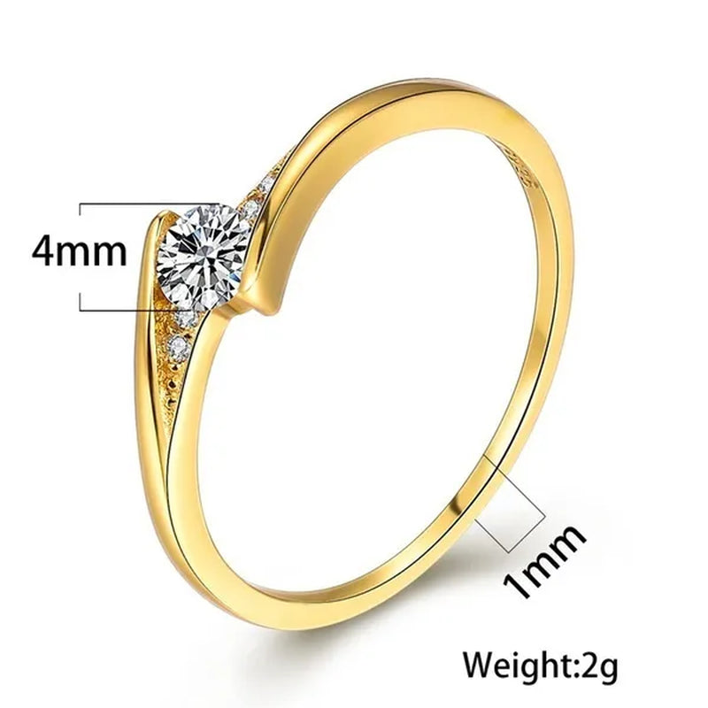 Fashion Gold Plated Round Cut 1ct White Sapphire Diamond Solitaire Rings for Unisex Personality Wedding Engagement Jewelry Gift Size 4-12