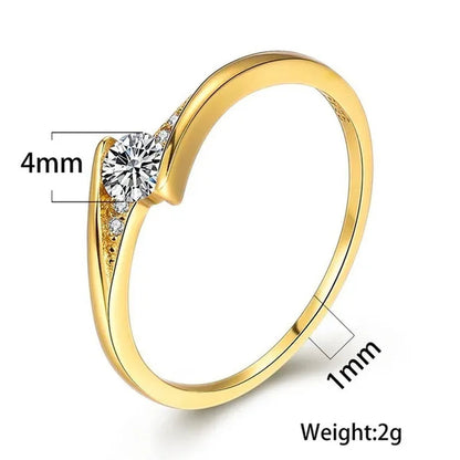 Fashion Gold Plated Round Cut 1ct White Sapphire Diamond Solitaire Rings for Unisex Personality Wedding Engagement Jewelry Gift Size 4-12