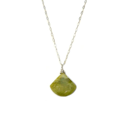 Green Serpentine Stone Pendant Necklace in Sterling Silver - Handmade Dainty Triangle Stone Necklace 18" Chain Length Geometric Delicate Minimalist Jewelry for Women by