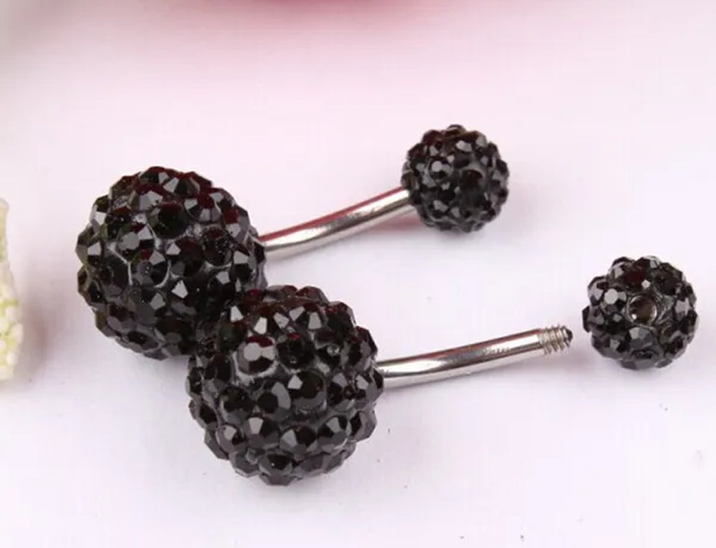 2016 Big Sale 8mm&5mm Crystal Disco Ball Imbue Diamond  316L medical steel material Stainless Steel Belly Button Navel Ring Body Piercing