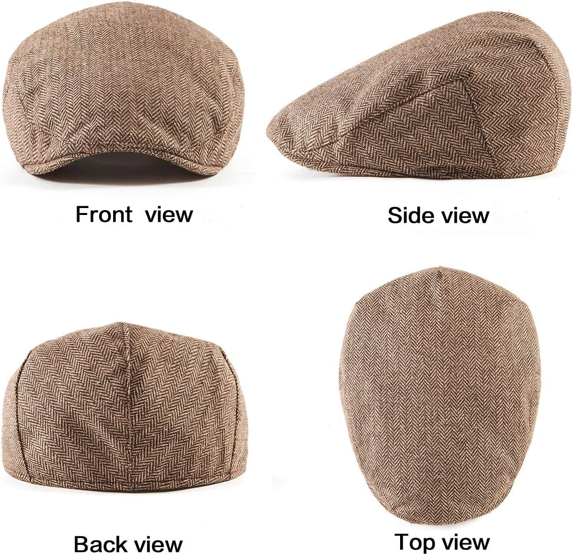 2Pack Adjustable Newsboy Hats for Men Flat Cap Irish Cabbie Wool Blend Tweed