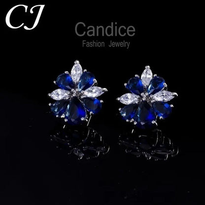 CANDICE White Gold Plated Marquise Red Zirconia Stone Necklace Earrings Sets for Wedding Luxury Party CZ Jewelry Set
