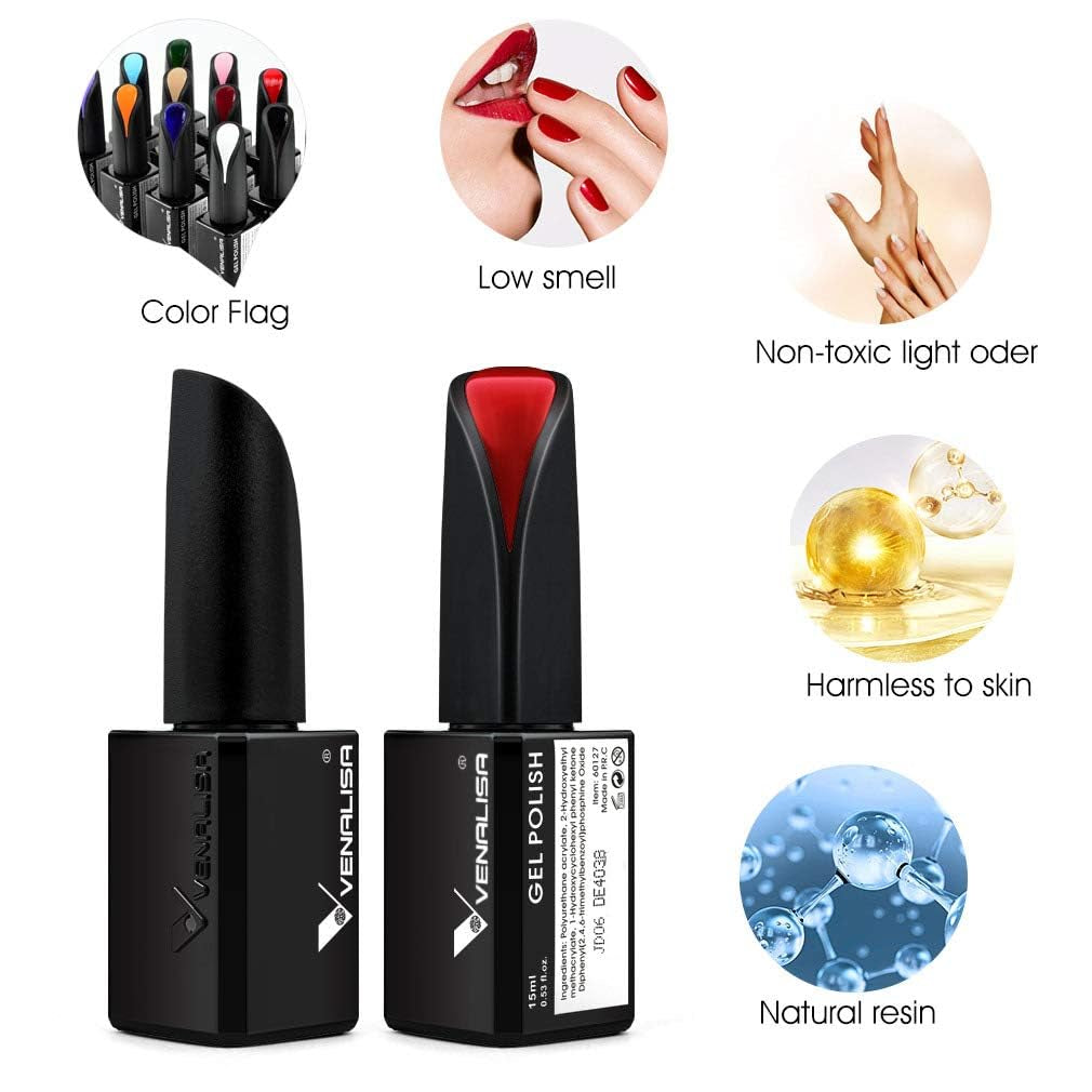 VENALISA 2Pcs 15Ml Black White Gel Nail Polish Kit, Nail Gel Polish Set Soak off UV LED Nail Art Starter Manicure Salon DIY at Home - WORLD TIME VISITS