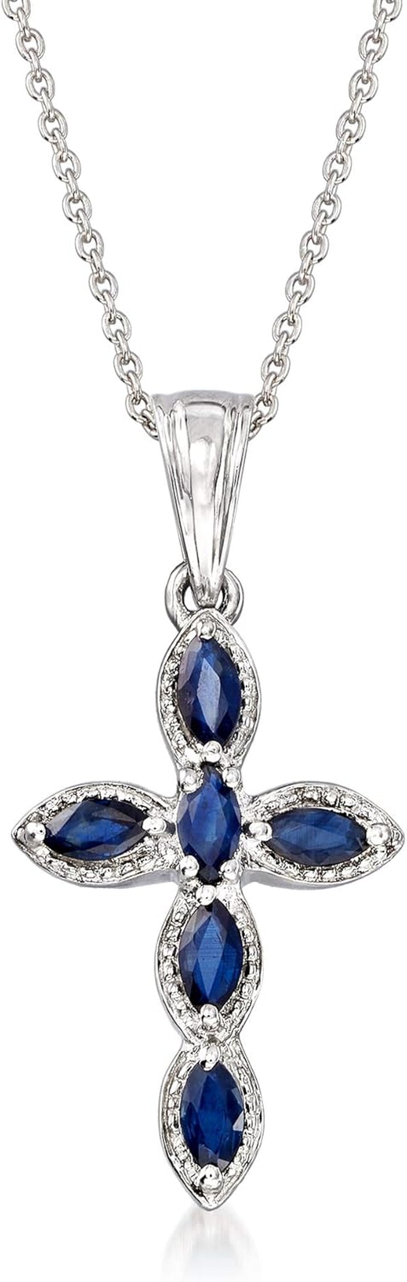 0.80 Ct. T.W. Sapphire Cross Pendant Necklace in Sterling Silver. 18 Inches - WORLD TIME VISITS