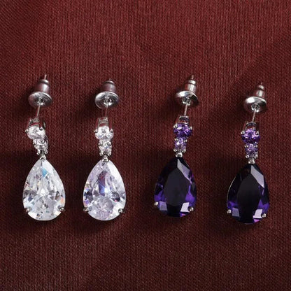 Exquisite Waterdrop Amethyst Drop Earrings for Women Engagement Wedding Jewelry Lover Birthday Gift - WORLD TIME VISITS