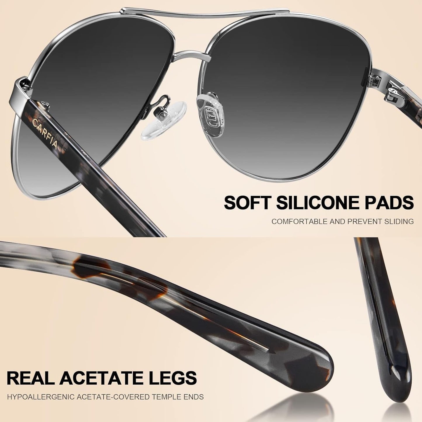 Polarized Sunglasses for Women UV Protection Acetate Arms Metal Frame Woman'S Shades CA3216
