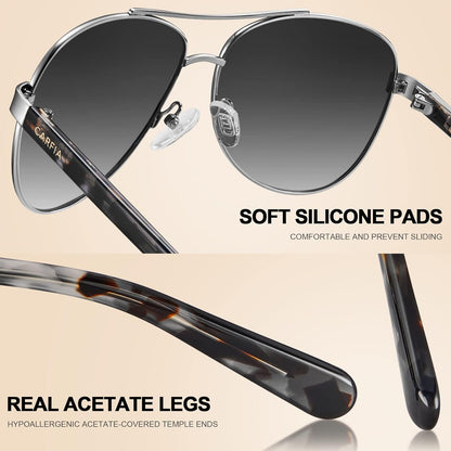 Polarized Sunglasses for Women UV Protection Acetate Arms Metal Frame Woman'S Shades CA3216