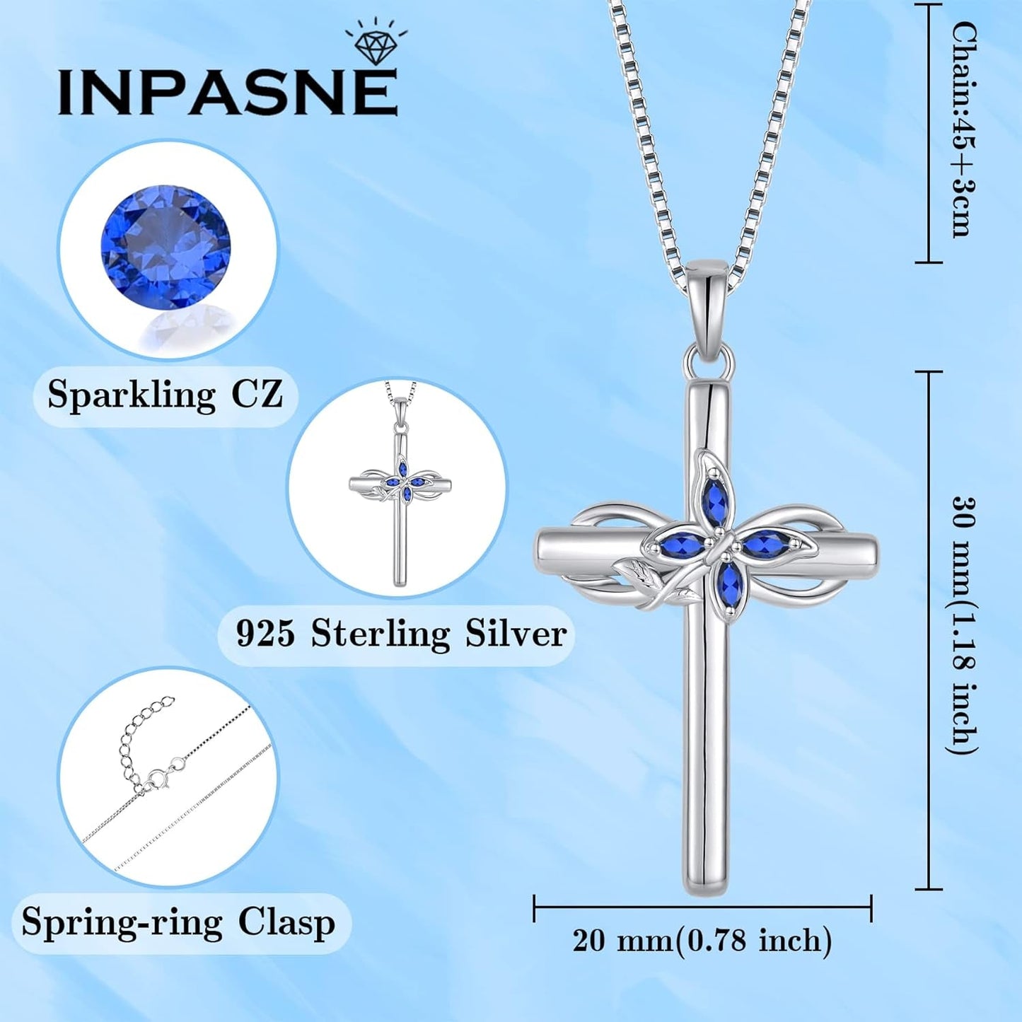 Cross Necklace for Women 925 Sterling Silver Infinity Butterfly Necklace Birthstone Jewelry Gifts for Women Her Mom Wife Girlfriend Daughter