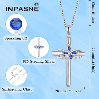 Cross Necklace for Women 925 Sterling Silver Infinity Butterfly Necklace Birthstone Jewelry Gifts for Women Her Mom Wife Girlfriend Daughter
