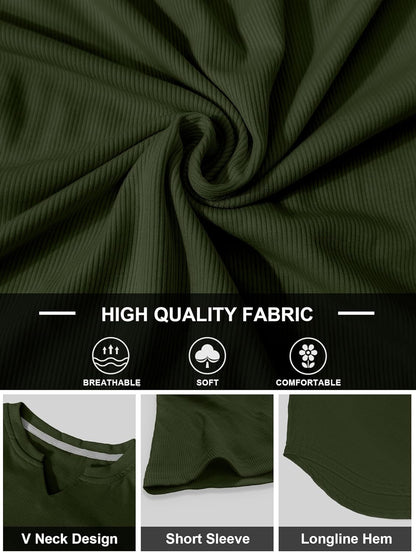 Mens Muscle T Shirts V Neck Short Sleeve Henley Shirt Hipster Longline Gym Workout Athletic Tee Shirts