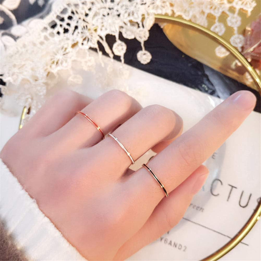 Women'S Stainless Steel 1MM Thin Midi Stacking Ring Enamel Plain Rose Gold Wedding Band Size 3 to 10