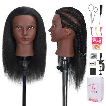 16" Mannequin Head Human Hair with 100% Real Hair Cosmetology Mannequin Doll Head for Hairdresser Practice Braiding Hairstyling with Free Table Clamp Stand (16 Inch)