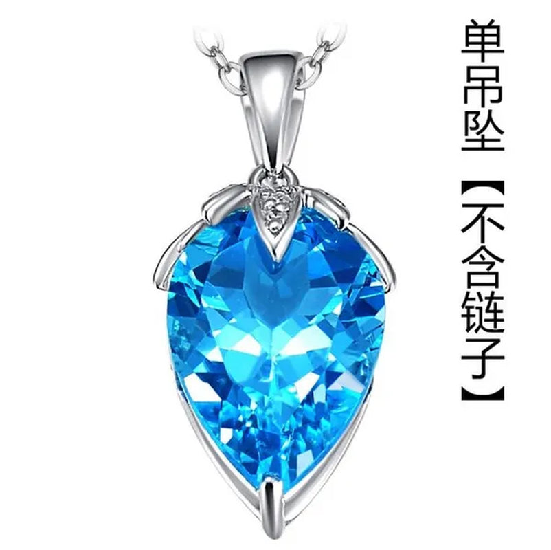 Luxury Sapphire Gemstone Blue Crystal Pendant Necklace for Women 925 Sterling Silver Diamond Party Jewelry Gifts