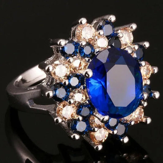 Women Vintage 925 Silver Plated Sapphire CZ Gemstone Ring Jewelry Size 6-10# - WORLD TIME VISITS