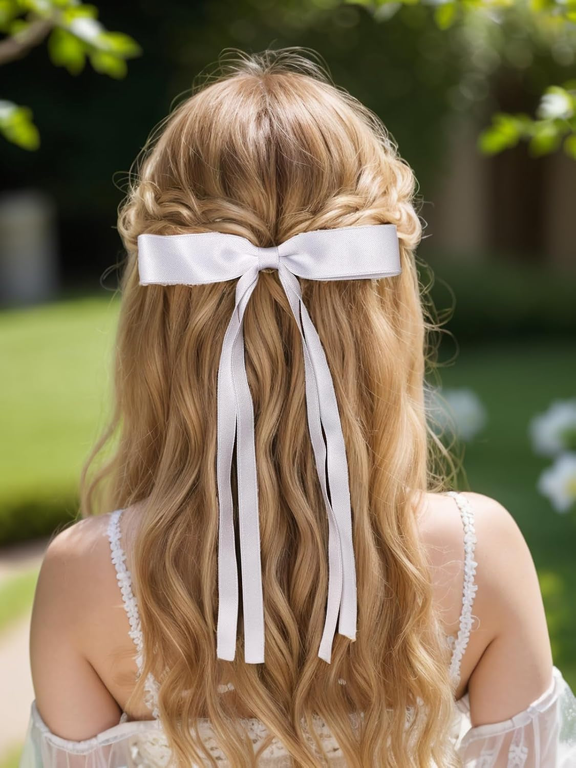 Tassel Ribbon Bowknot Hair Clips for Women - 4Pcs Barrettes with Long Tail, Solid Accessories for Girls, Claw Clips with Bow in Black and White