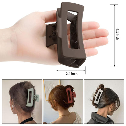 4 Inch Big Hair Claw Clips 6 Pcs for Thick Hair Square Hair Clips for Women Rectangle Nonslip Acrylic Banana Jaw Clips Hair Accessories for Girls -Brown