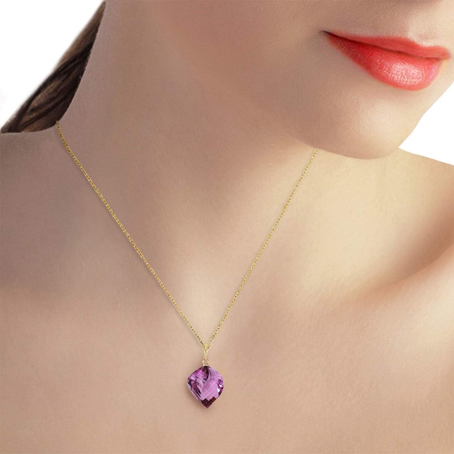 10.75 Carat 14K Solid Gold Necklace with Natural Twisted Spiral Briolette Amethyst - WORLD TIME VISITS