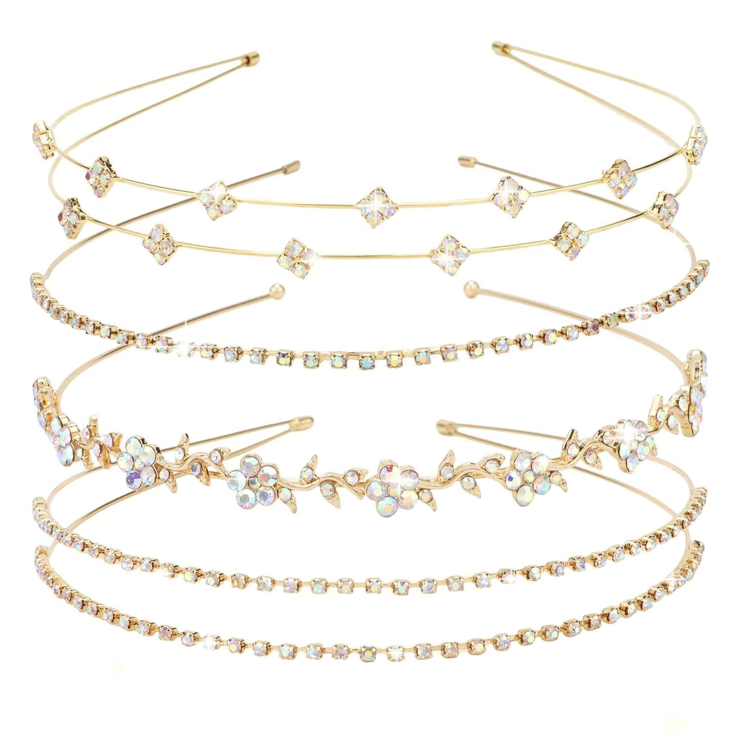 Gold Bridal Headband 4 Pieces Rhinestone Headbands AB Crystal Flower Girl Leaves Crown Head Band Tiara Wedding Hair Accessories