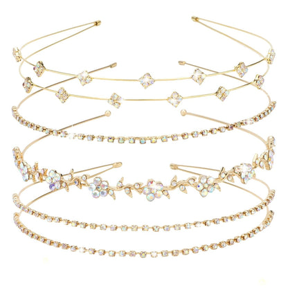 Gold Bridal Headband 4 Pieces Rhinestone Headbands AB Crystal Flower Girl Leaves Crown Head Band Tiara Wedding Hair Accessories