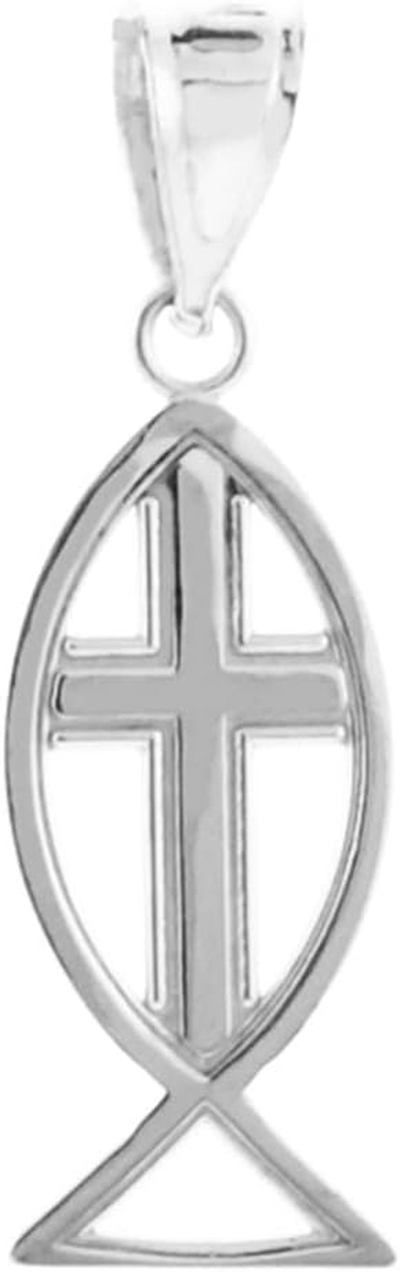 925 Sterling Silver Christian Cross Charm Ichthus Fish Pendant Necklace
