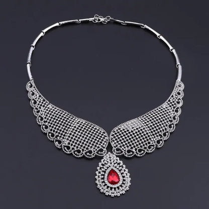 Vintage Turkish Women African Beads Jewelry Set Dubai Indian Crystal Ruby Wedding Necklace Jewelry Sets