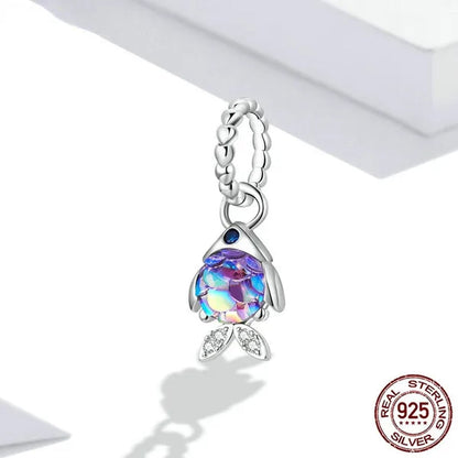 925 Sterling Silver Cute Small Fish Pendant Charm Colored Gemstone Scales Dangle Charm Fit Charm Bracelets & Necklaces DIY Jewelry Making