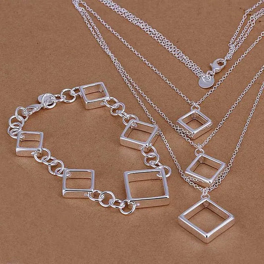Factory Price Top Quaility 925 Sterling Silver Jewery Sets 925 Silver Necklace Bracelet SMTS064 - WORLD TIME VISITS