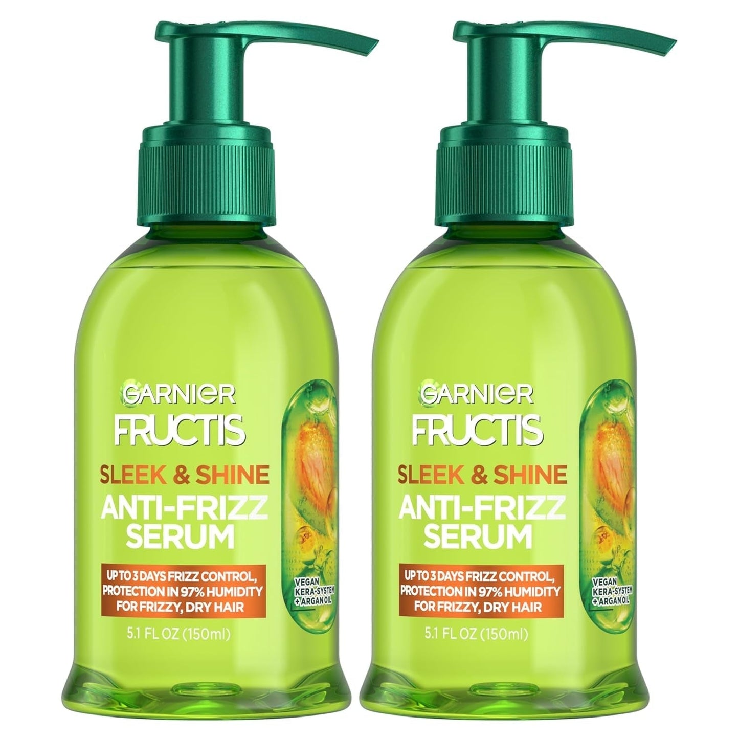 Fructis Sleek & Shine Anti-Frizz Serum for Frizzy, Dry Hair, Argan Oil, 5.1 Fl Oz, 2 Count (Packaging May Vary)