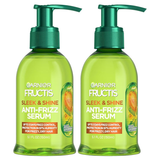 Fructis Sleek & Shine Anti-Frizz Serum for Frizzy, Dry Hair, Argan Oil, 5.1 Fl Oz, 2 Count (Packaging May Vary)
