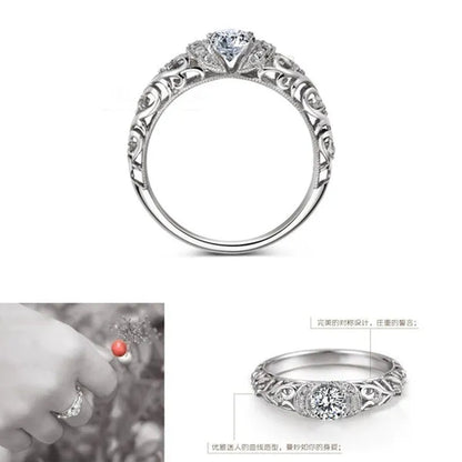 925 Sterling Silver Classical Baroque Pattern Carved White Sapphire Bride Wedding Engagement Ring Jewelry Size 4 5 6 7 8 9 10 11 12