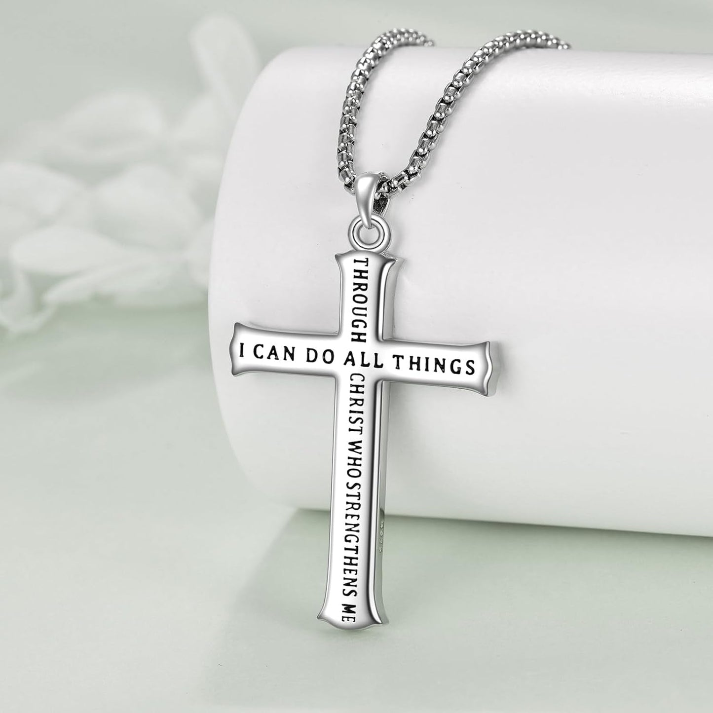 Men'S Cross Necklace Sterling Silver Catholic Faith Cross Pendant Necklace Christian Jewelry Gifts for Men