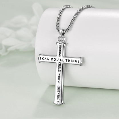 Men'S Cross Necklace Sterling Silver Catholic Faith Cross Pendant Necklace Christian Jewelry Gifts for Men