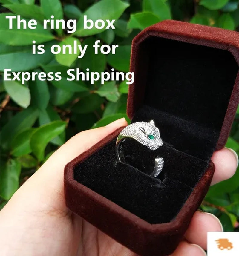 Fashion Rings Personality 925 Sterling Silver Plated Jaguar Rings with Green Rhinestone Eyes Animal