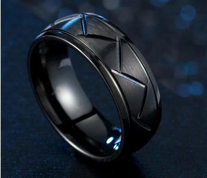 Fashion creative black silver groove cut ring diagonal arc solid color ring engagement ring anniversary gift - WORLD TIME VISITS